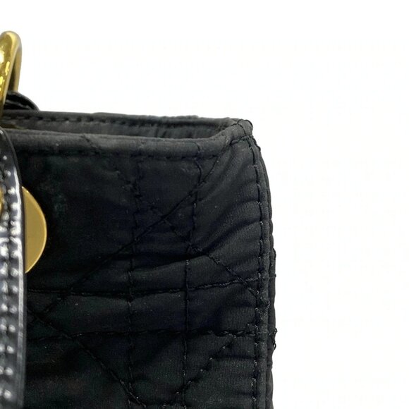 Auth DIOR/ChristianDior Lady Dior Medium Bag - Black Nylon Leather Handbag - Picture 10 of 16